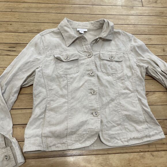 Charter Club Petite 100% Linen Shacket Womens PM M Shirt Jacket Beige Grunge* - Picture 11 of 16